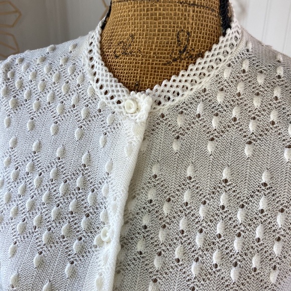 Fashionelle Vintage Swiss Dot Crochet Lace Cardigan Sz S - Picture 2 of 5